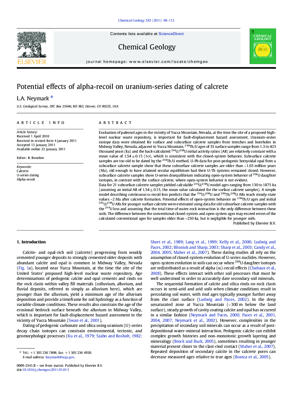 Potential effects of alpha-recoil on uranium-series dating of calcrete