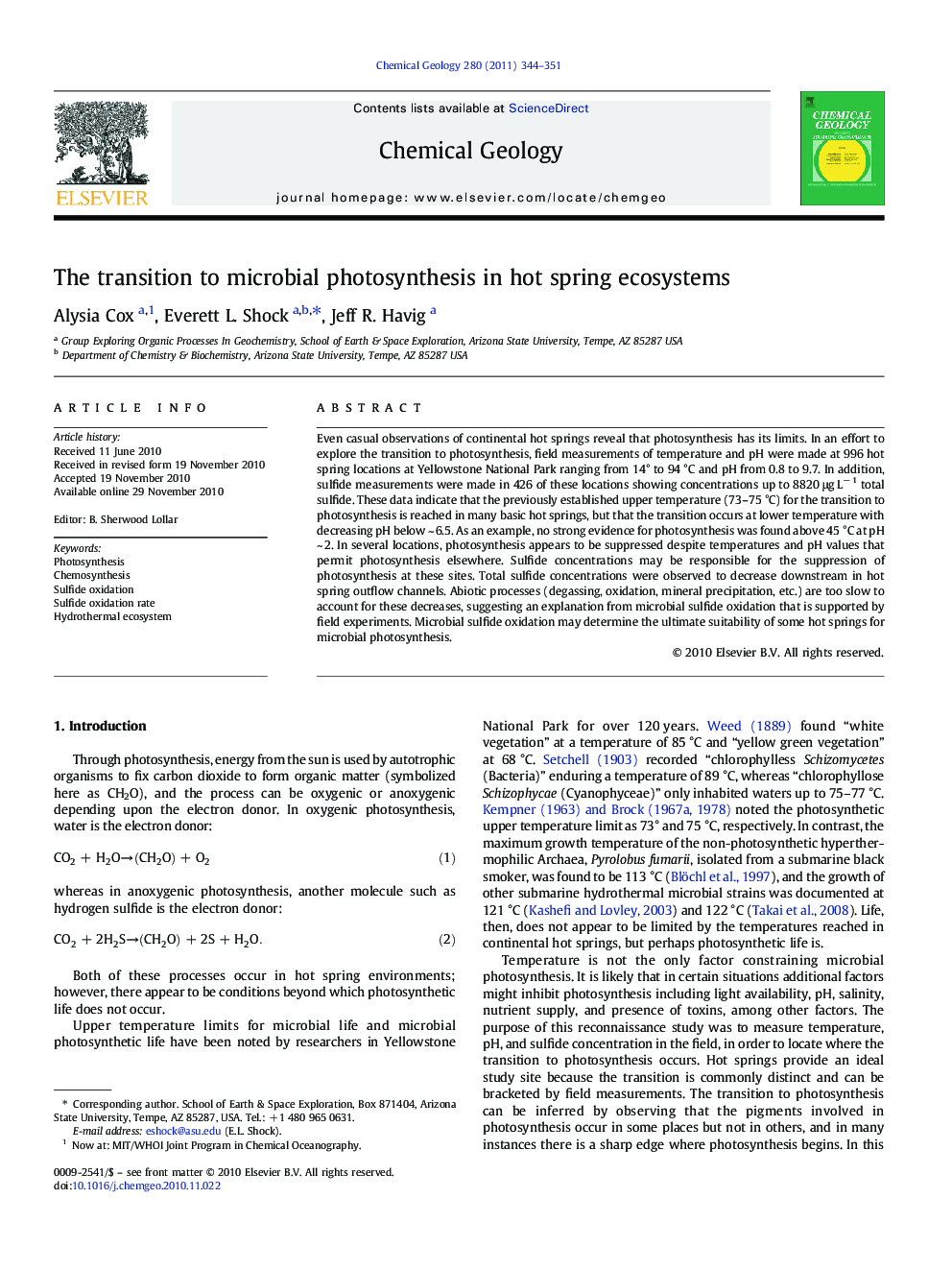 The transition to microbial photosynthesis in hot spring ecosystems