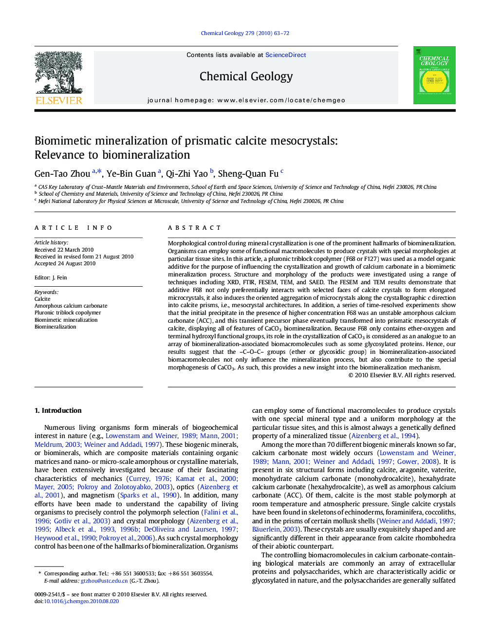 Biomimetic mineralization of prismatic calcite mesocrystals: Relevance to biomineralization