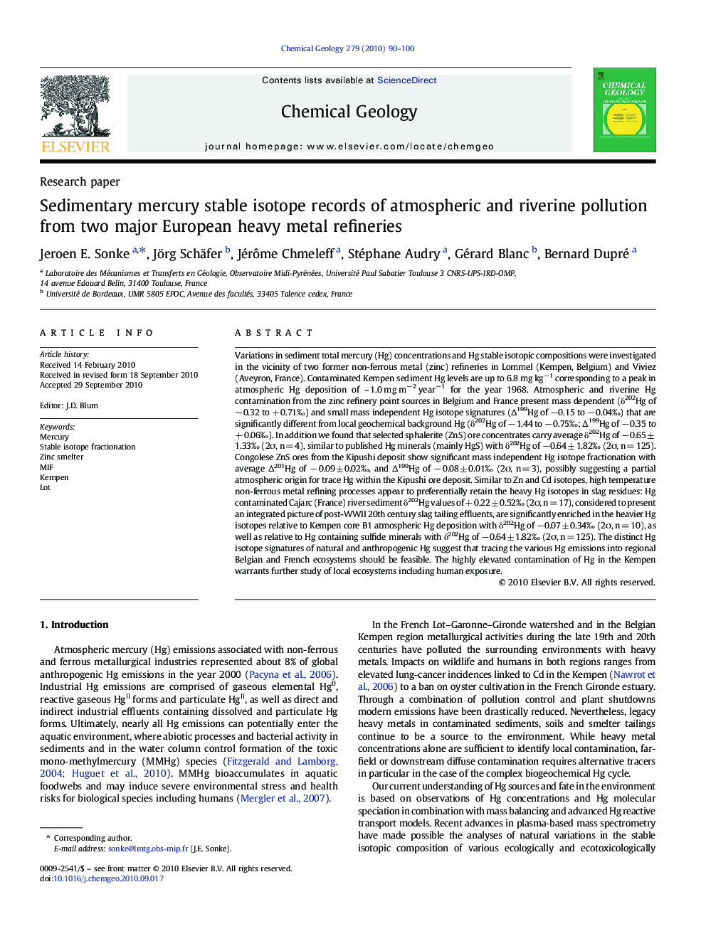 Sedimentary mercury stable isotope records of atmospheric and riverine pollution from two major European heavy metal refineries