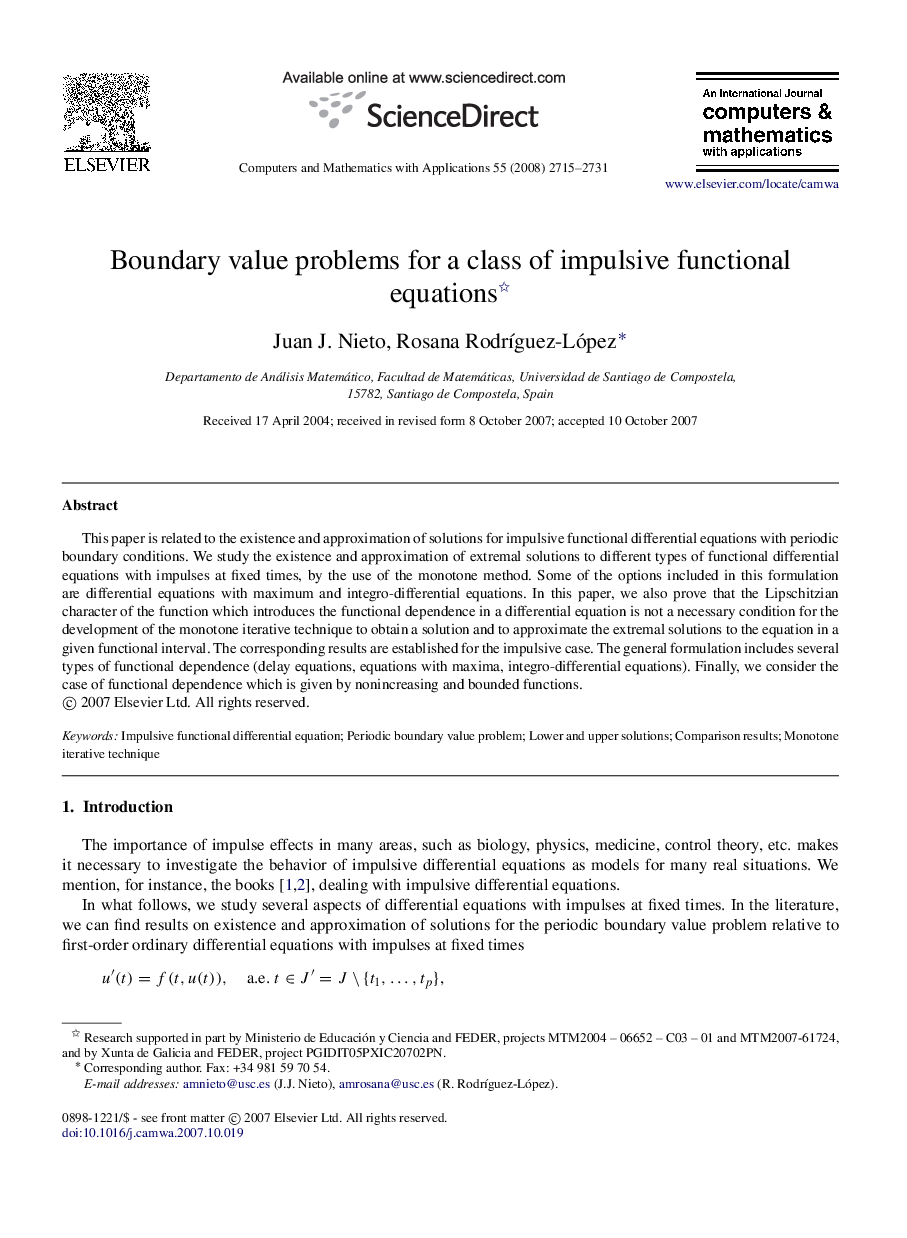 Boundary value problems for a class of impulsive functional equations 