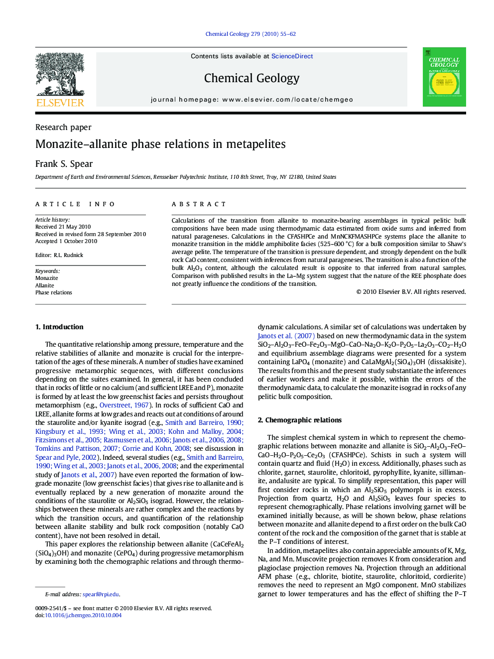 عکس صفحه اول مقاله: Monazite–allanite phase relations in metapelites Monazite–allanite phase relations in metapelites