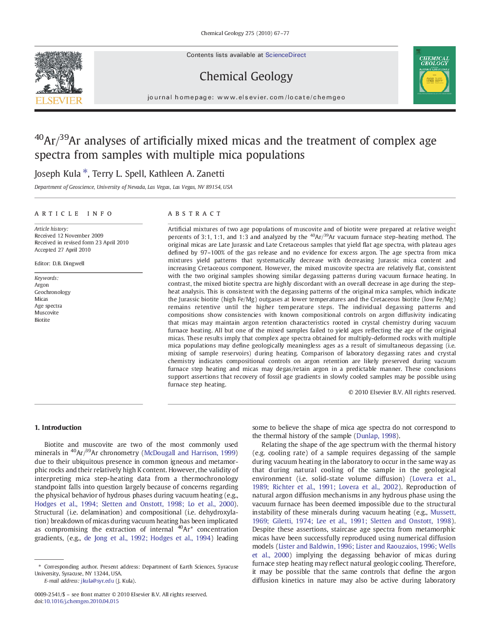 40Ar/39Ar analyses of artificially mixed micas and the treatment of complex age spectra from samples with multiple mica populations