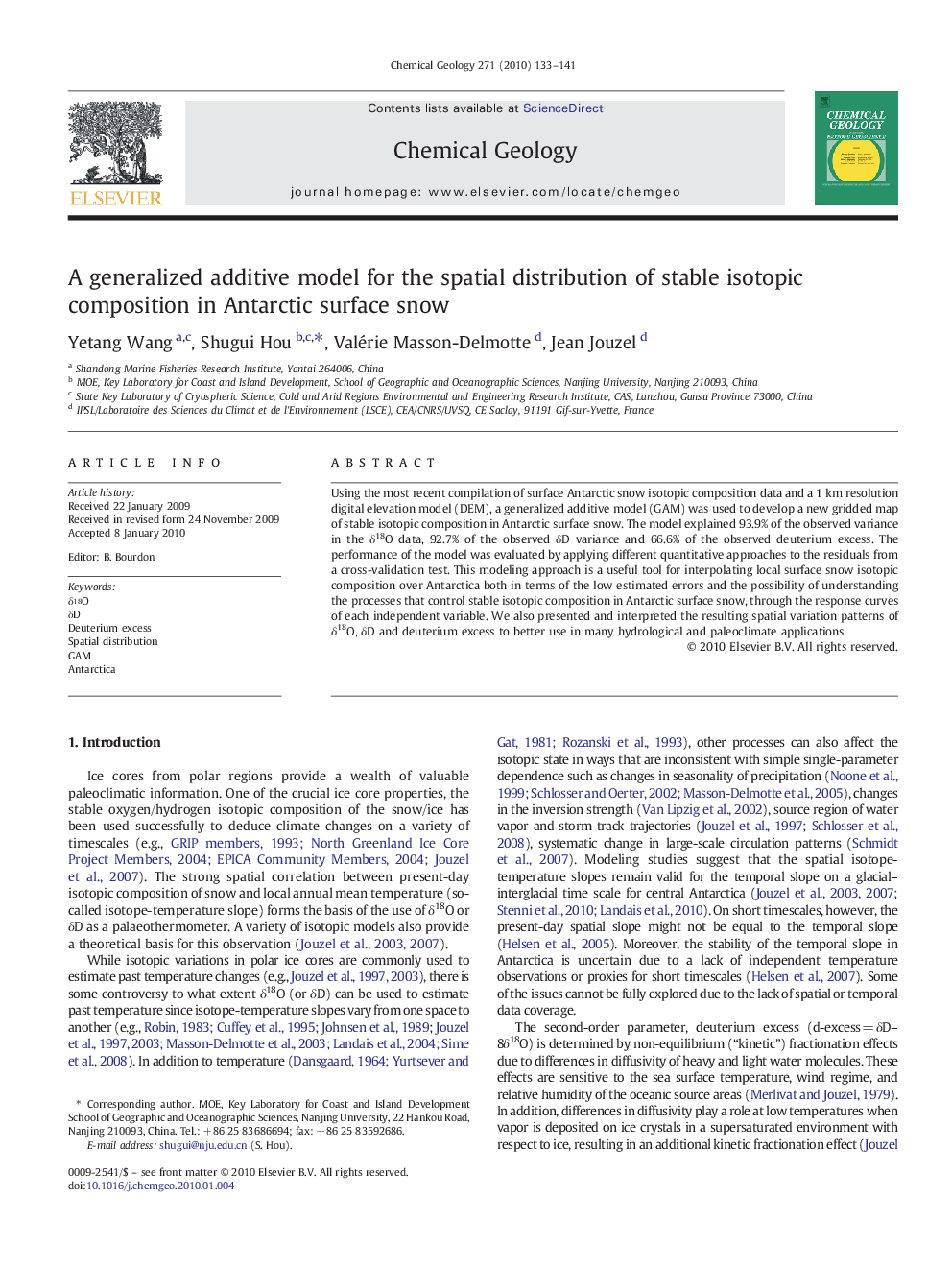 A generalized additive model for the spatial distribution of stable isotopic composition in Antarctic surface snow