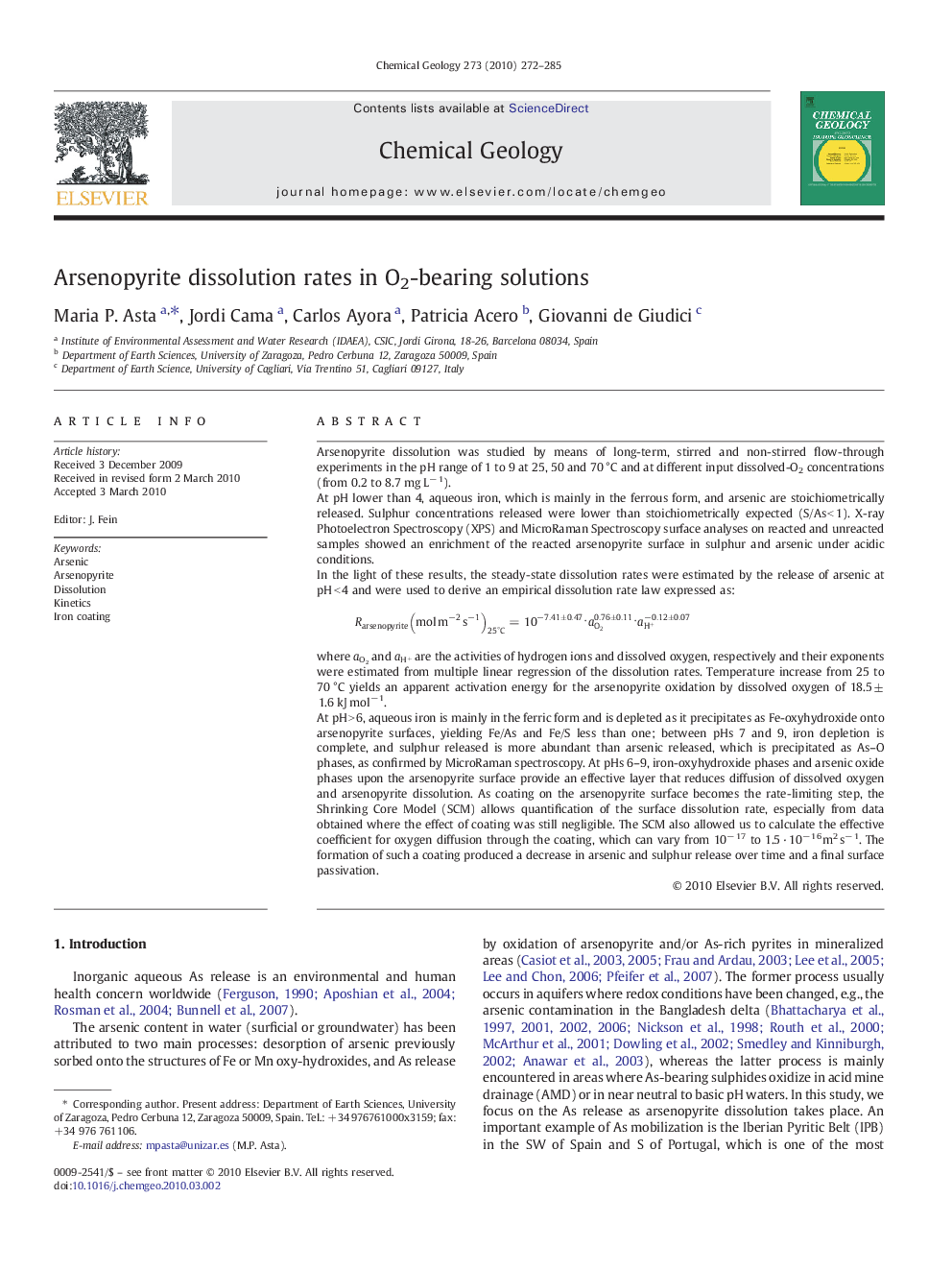 Arsenopyrite dissolution rates in O2-bearing solutions