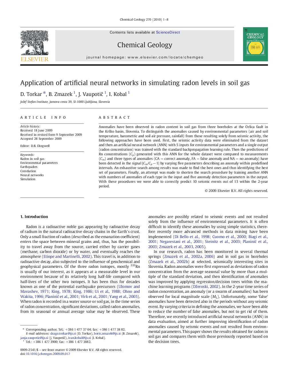 Application of artificial neural networks in simulating radon levels in soil gas