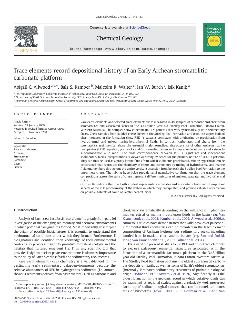 Trace elements record depositional history of an Early Archean stromatolitic carbonate platform