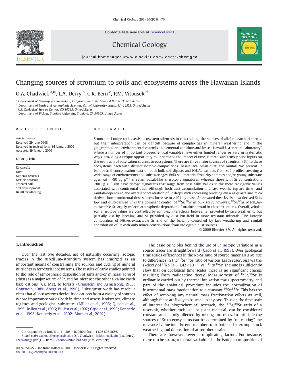 Changing sources of strontium to soils and ecosystems across the Hawaiian Islands