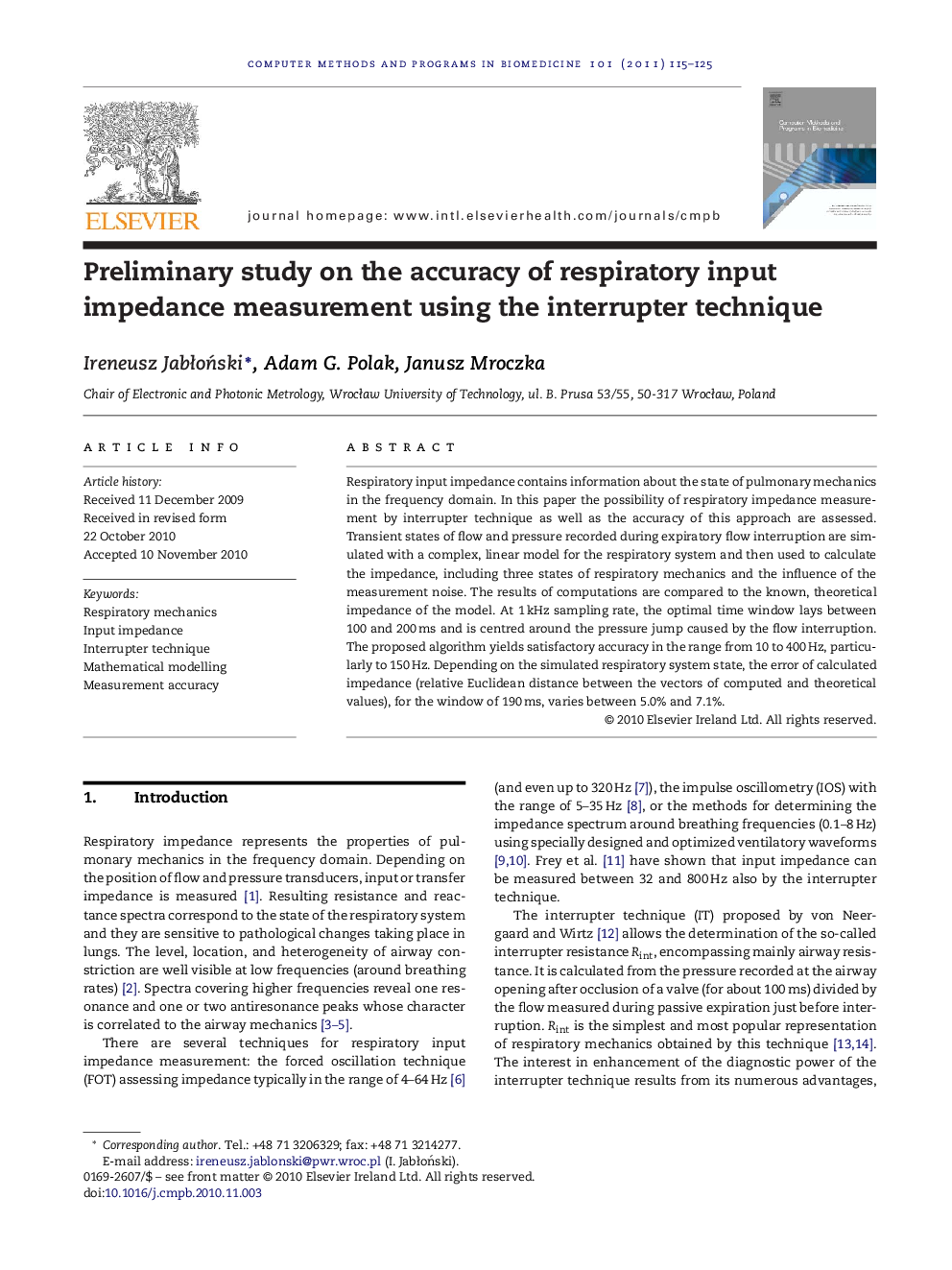 Preliminary study on the accuracy of respiratory input impedance measurement using the interrupter technique