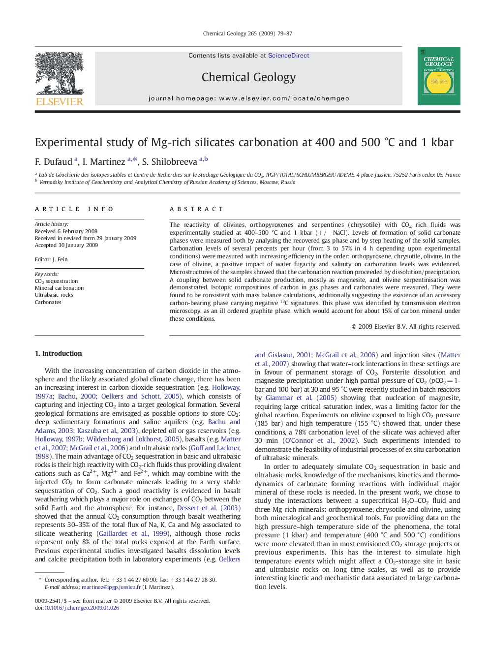 عکس صفحه اول مقاله: Experimental study of Mg-rich silicates carbonation at 400 and 500 °C and 1 kbar Experimental study of Mg-rich silicates carbonation at 400 and 500 °C and 1 kbar