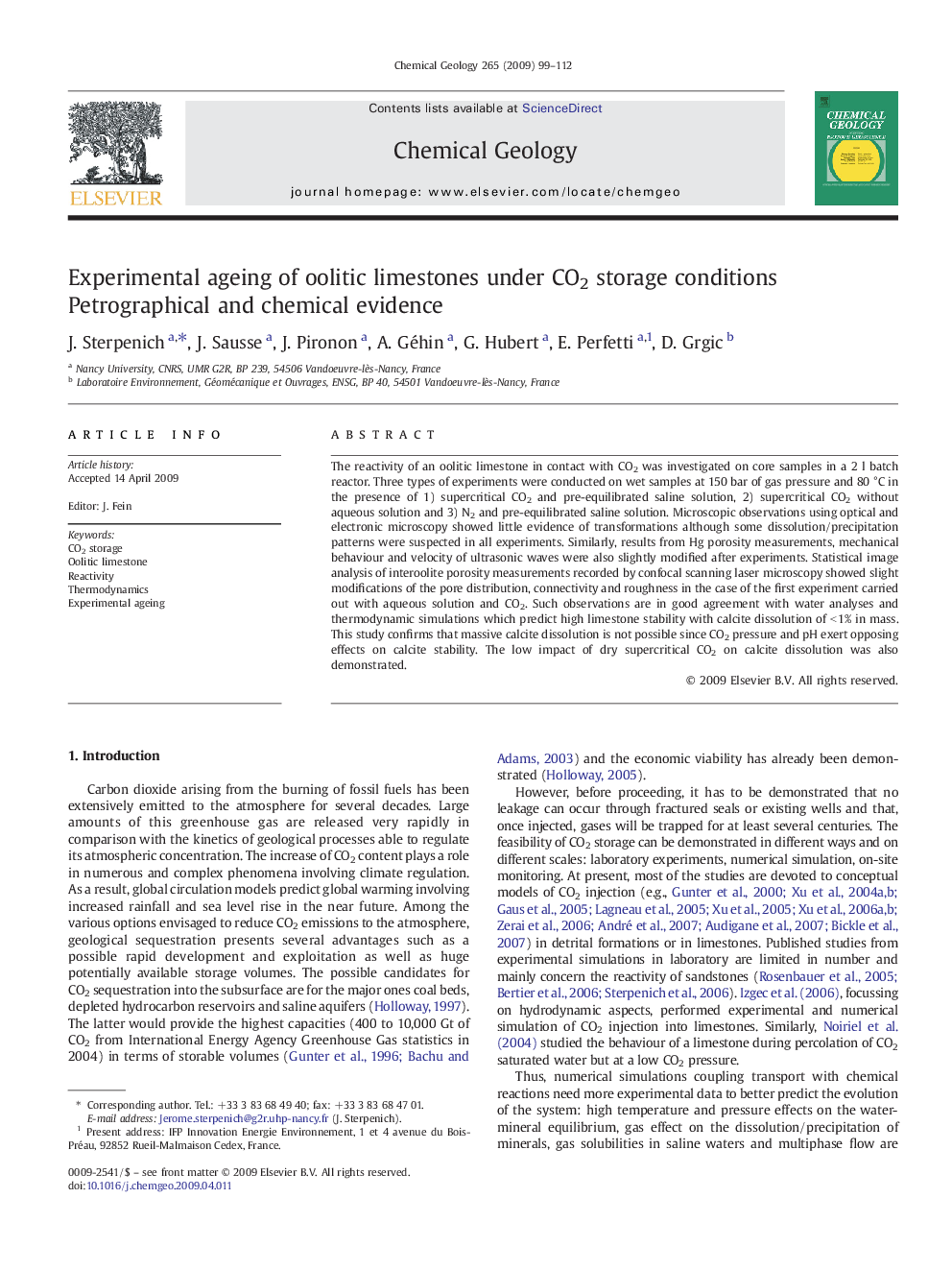 Experimental ageing of oolitic limestones under CO2 storage conditions