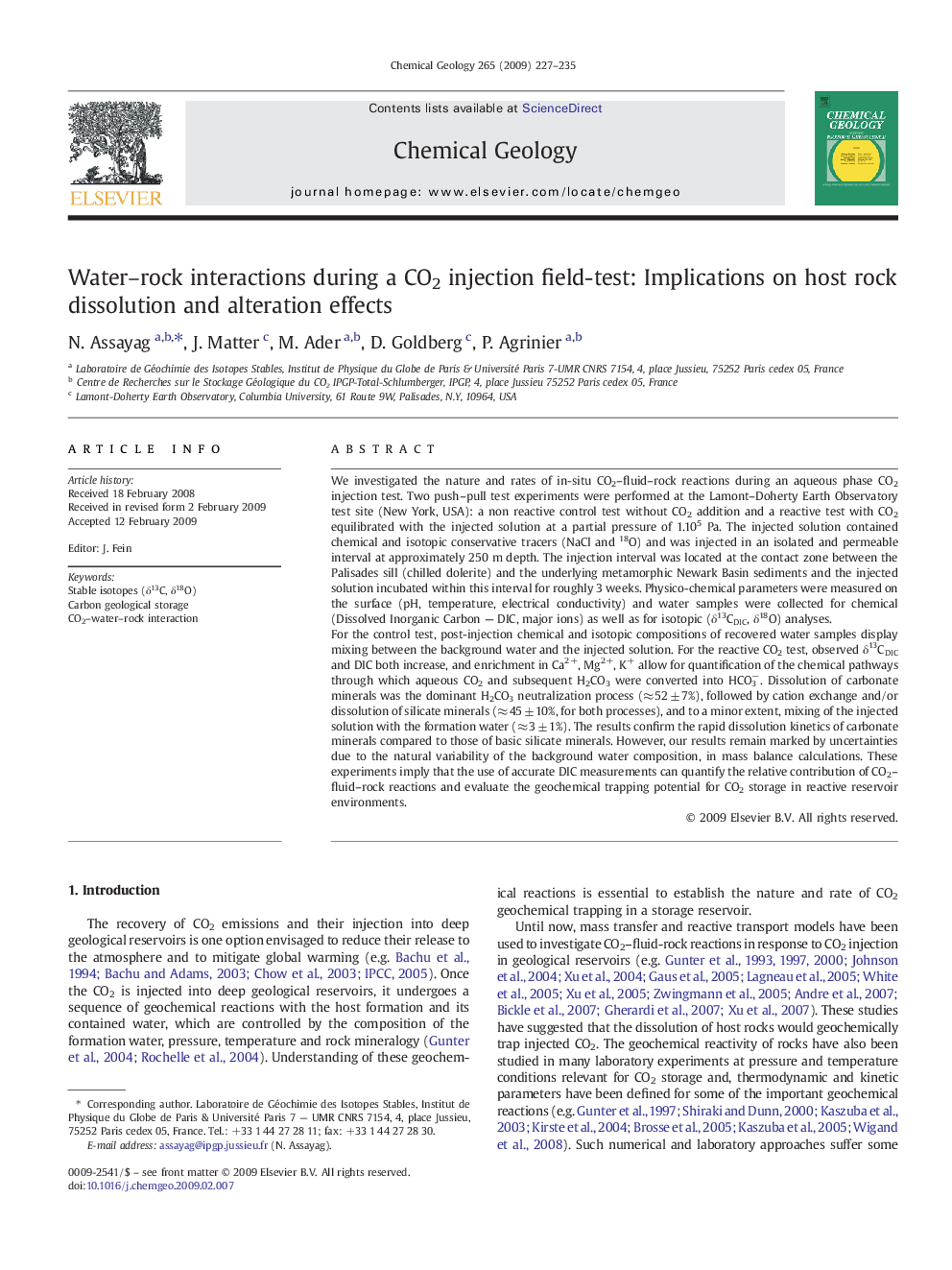 Water–rock interactions during a CO2 injection field-test: Implications on host rock dissolution and alteration effects