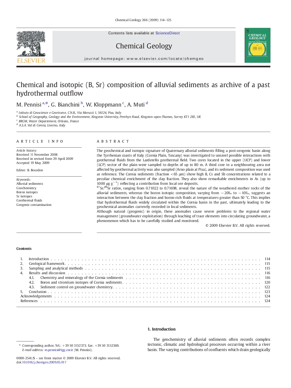 Chemical and isotopic (B, Sr) composition of alluvial sediments as archive of a past hydrothermal outflow