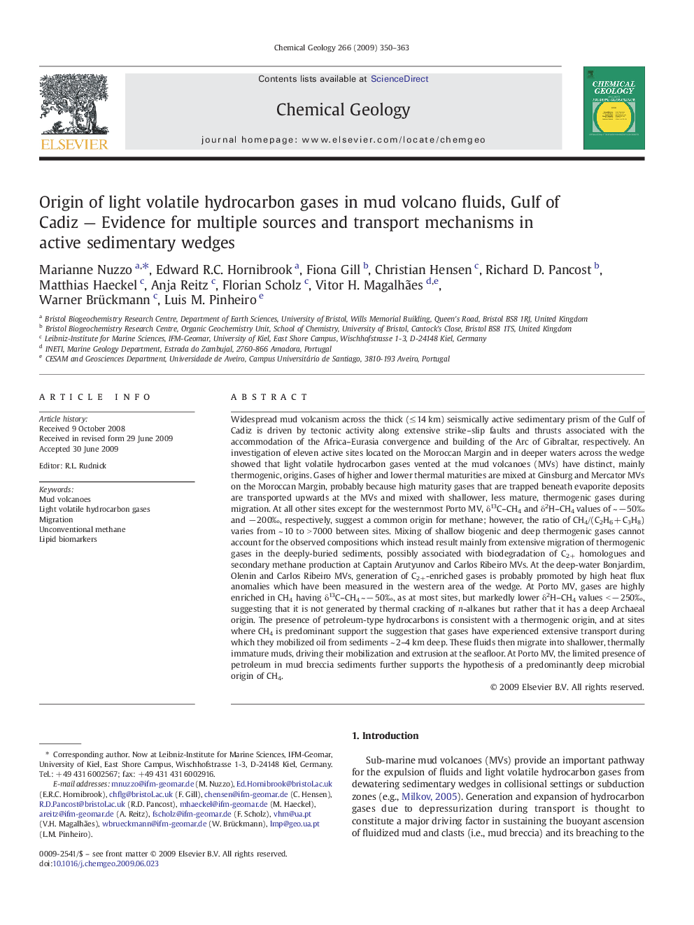 Origin of light volatile hydrocarbon gases in mud volcano fluids, Gulf of Cadiz - Evidence for multiple sources and transport mechanisms in active sedimentary wedges