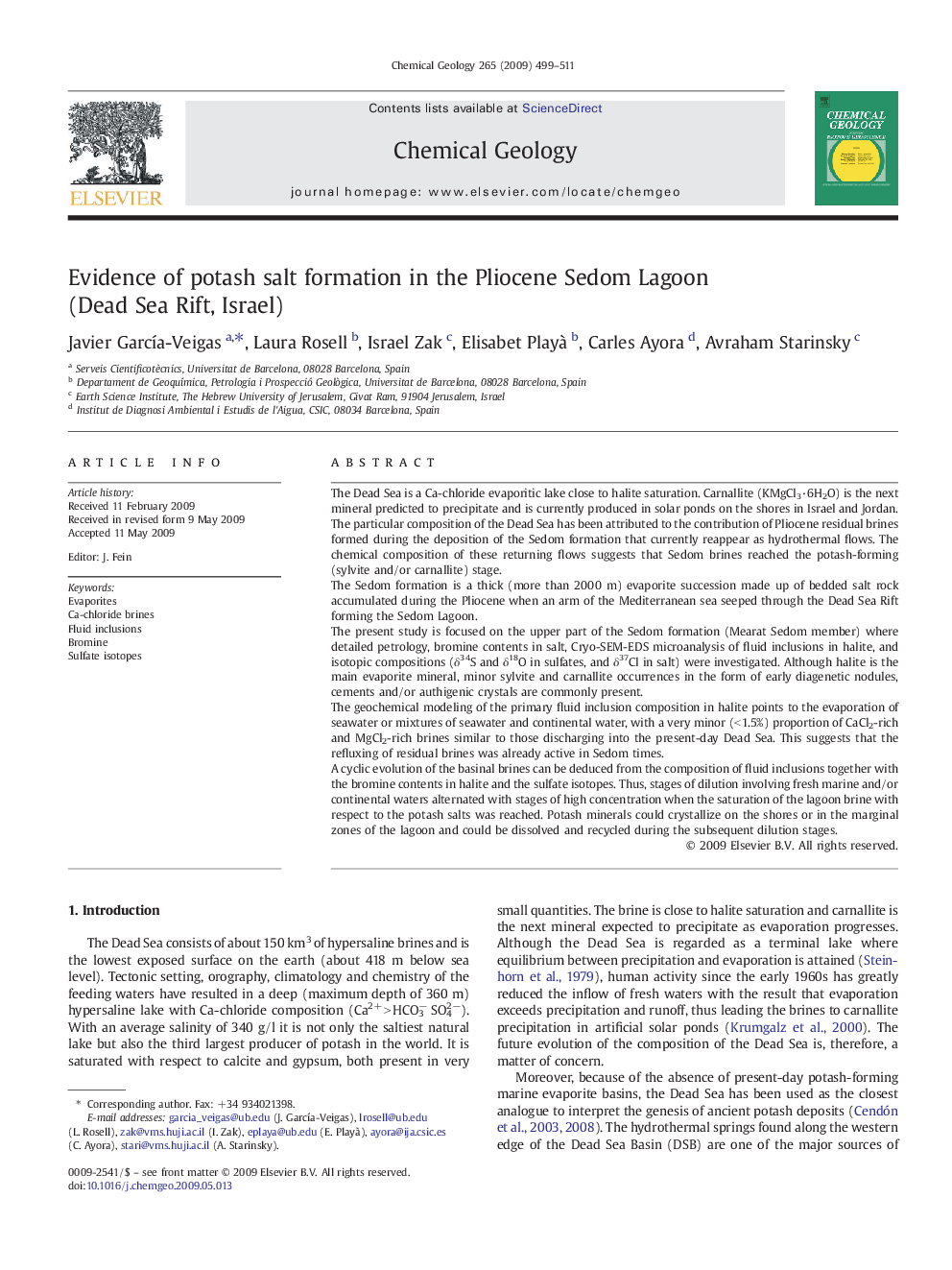 Evidence of potash salt formation in the Pliocene Sedom Lagoon (Dead Sea Rift, Israel)