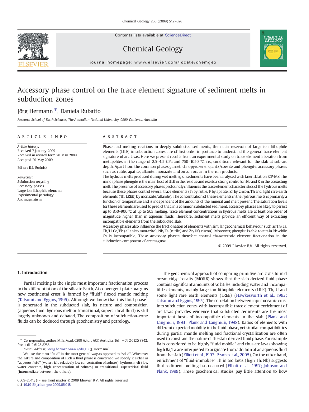 Accessory phase control on the trace element signature of sediment melts in subduction zones