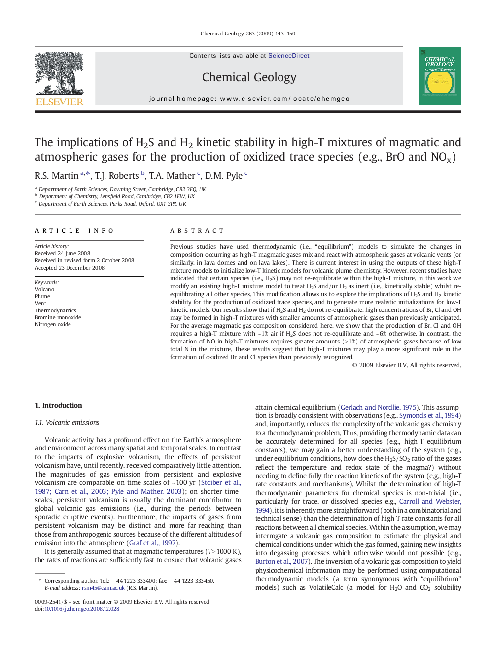 The implications of H2S and H2 kinetic stability in high-T mixtures of magmatic and atmospheric gases for the production of oxidized trace species (e.g., BrO and NOx)