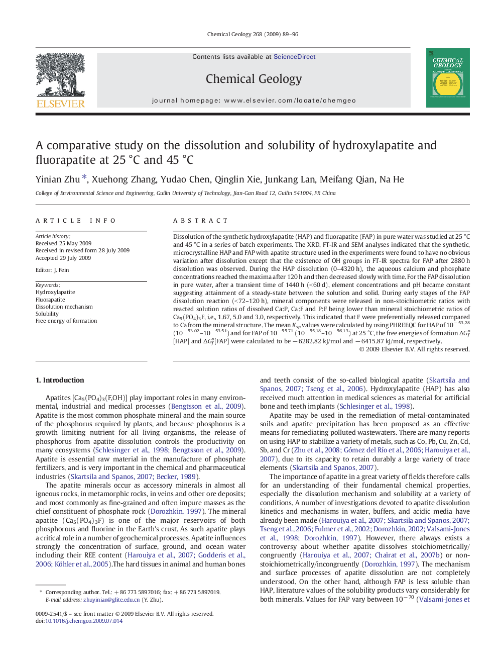 A comparative study on the dissolution and solubility of hydroxylapatite and fluorapatite at 25 °C and 45 °C