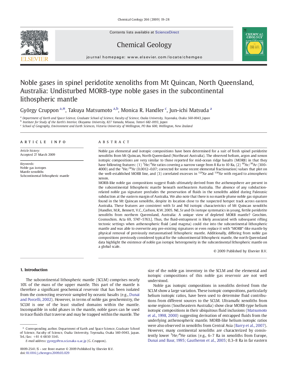 Noble gases in spinel peridotite xenoliths from Mt Quincan, North Queensland, Australia: Undisturbed MORB-type noble gases in the subcontinental lithospheric mantle