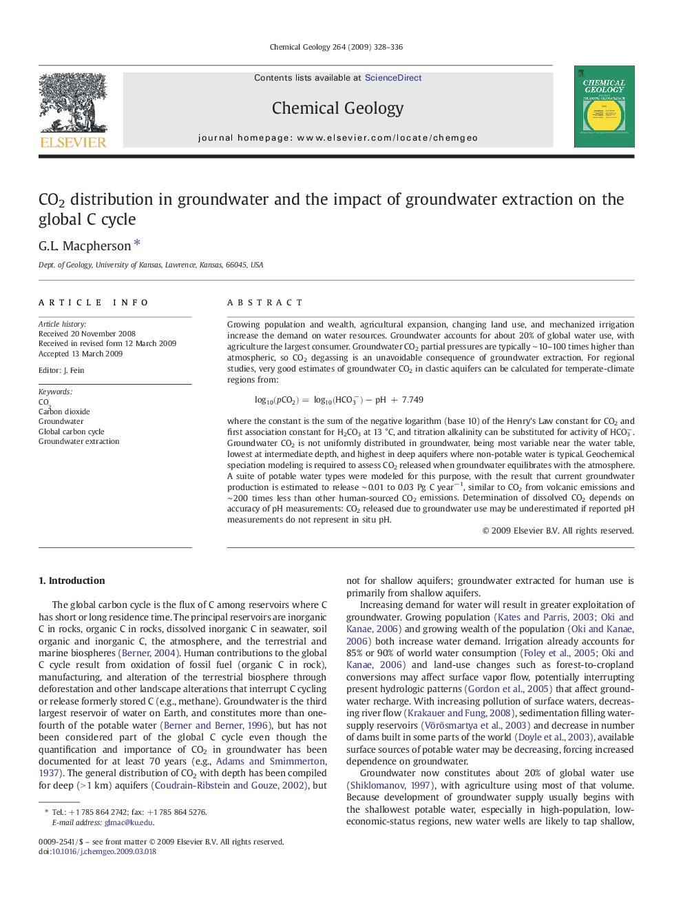 CO2 distribution in groundwater and the impact of groundwater extraction on the global C cycle