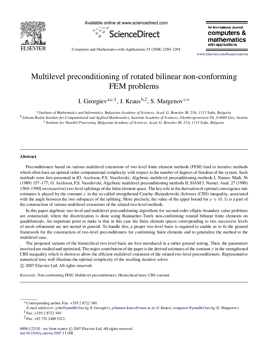 Multilevel preconditioning of rotated bilinear non-conforming FEM problems