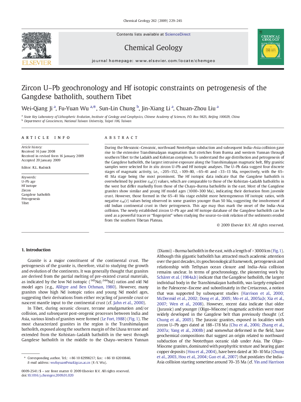 Zircon U–Pb geochronology and Hf isotopic constraints on petrogenesis of the Gangdese batholith, southern Tibet