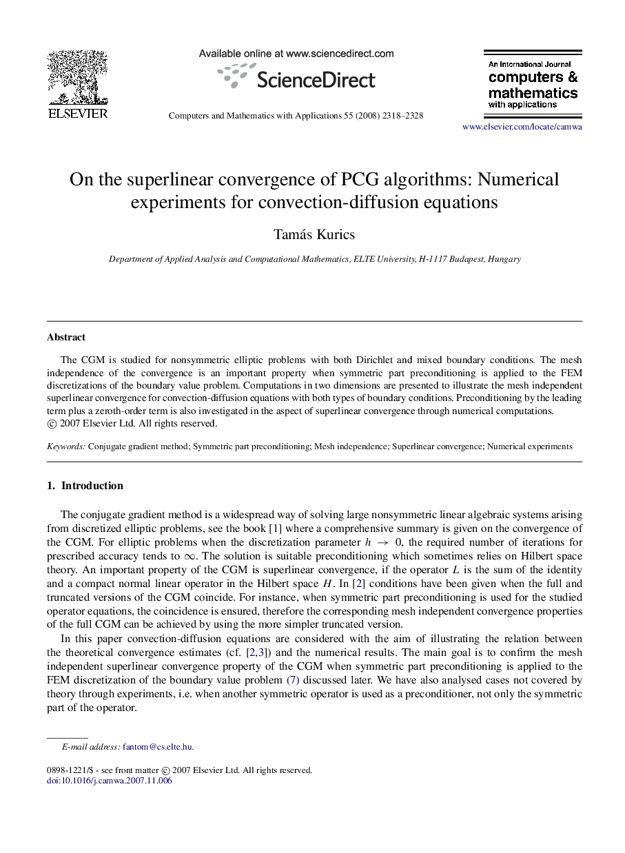 On the superlinear convergence of PCG algorithms: Numerical experiments for convection-diffusion equations