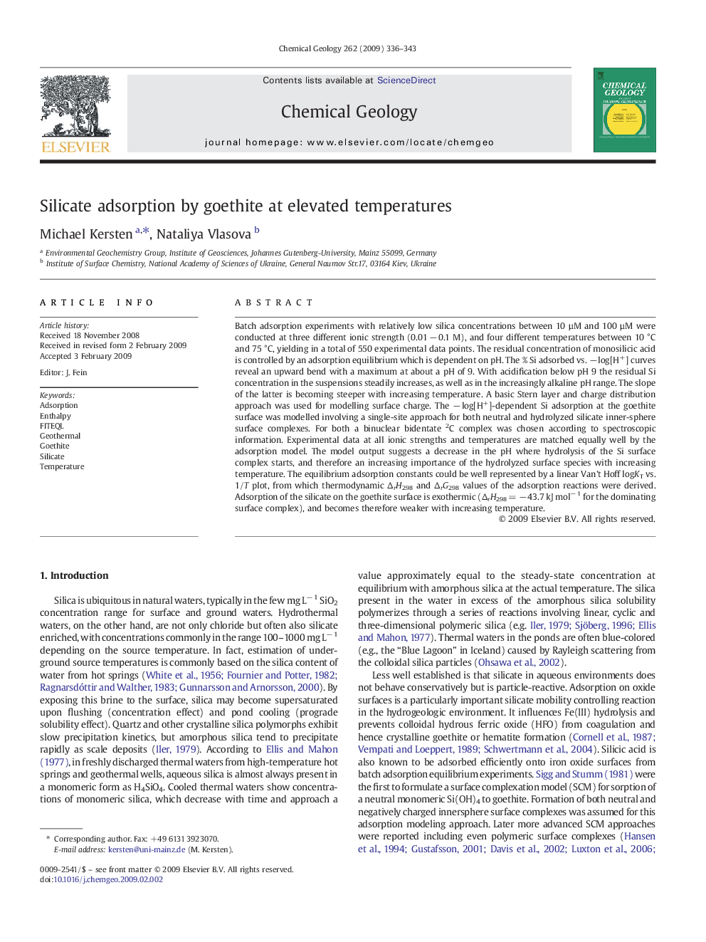 Silicate adsorption by goethite at elevated temperatures