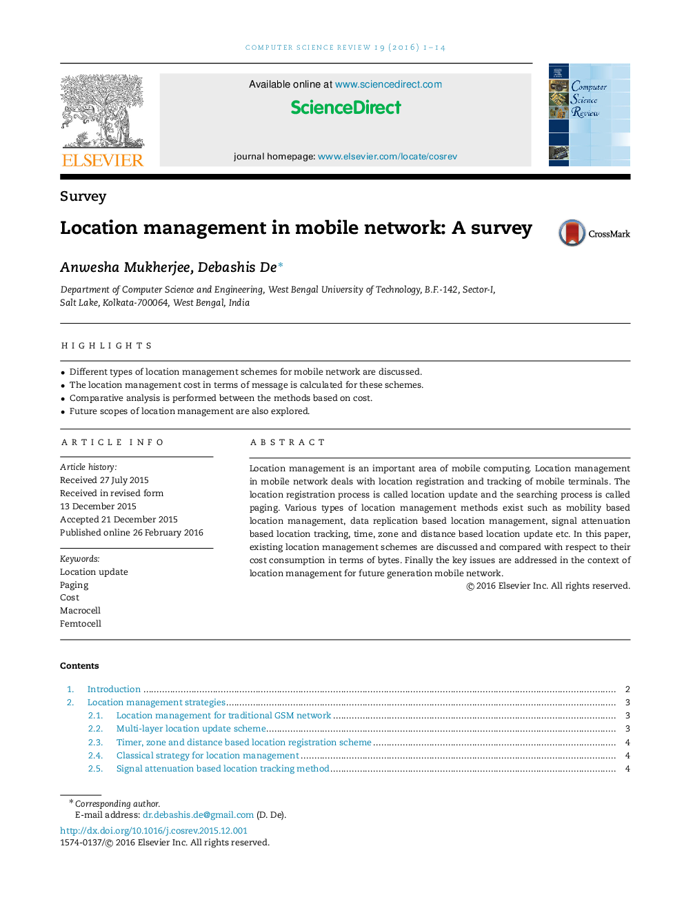 Location management in mobile network: A survey