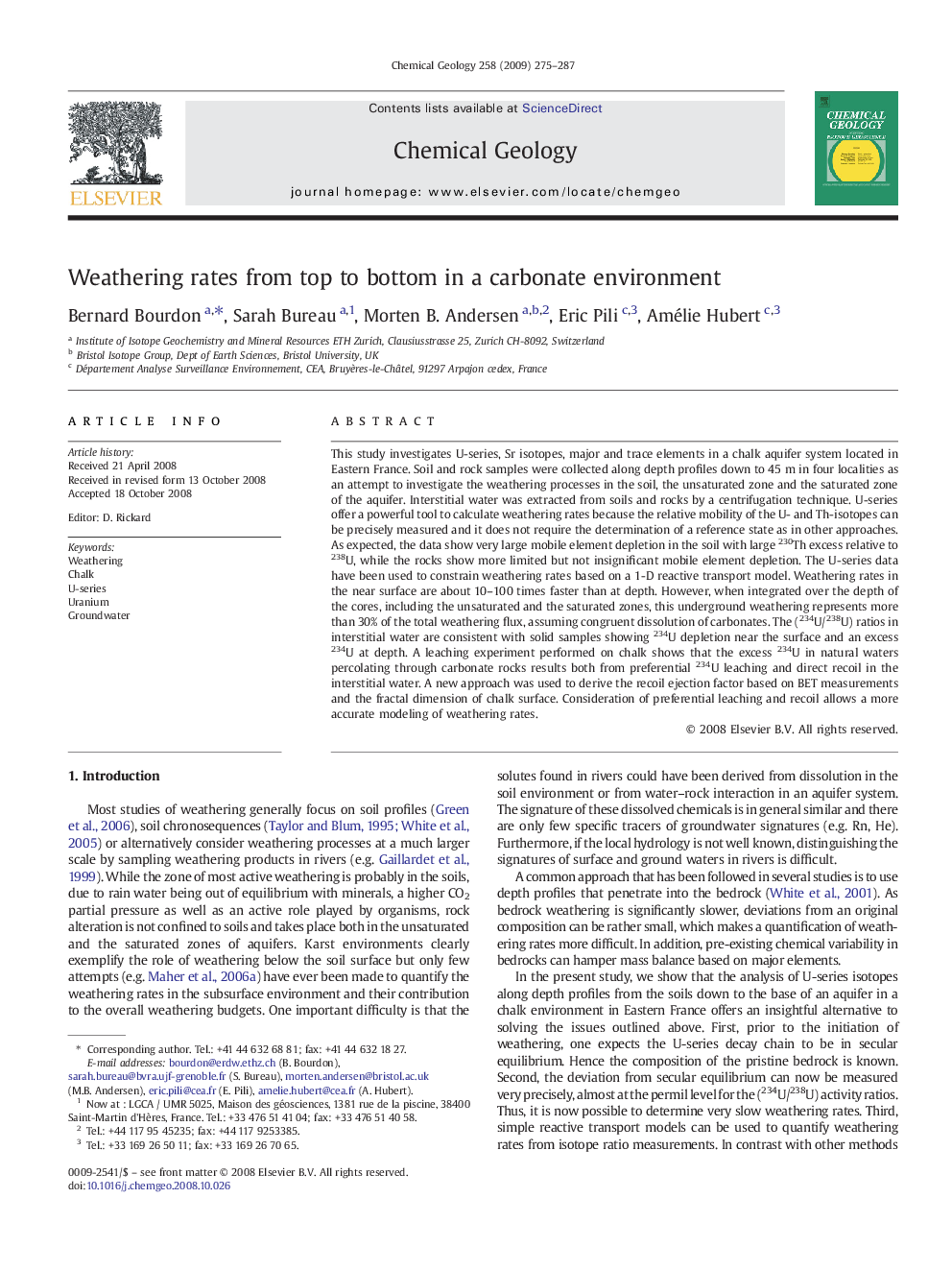 Weathering rates from top to bottom in a carbonate environment