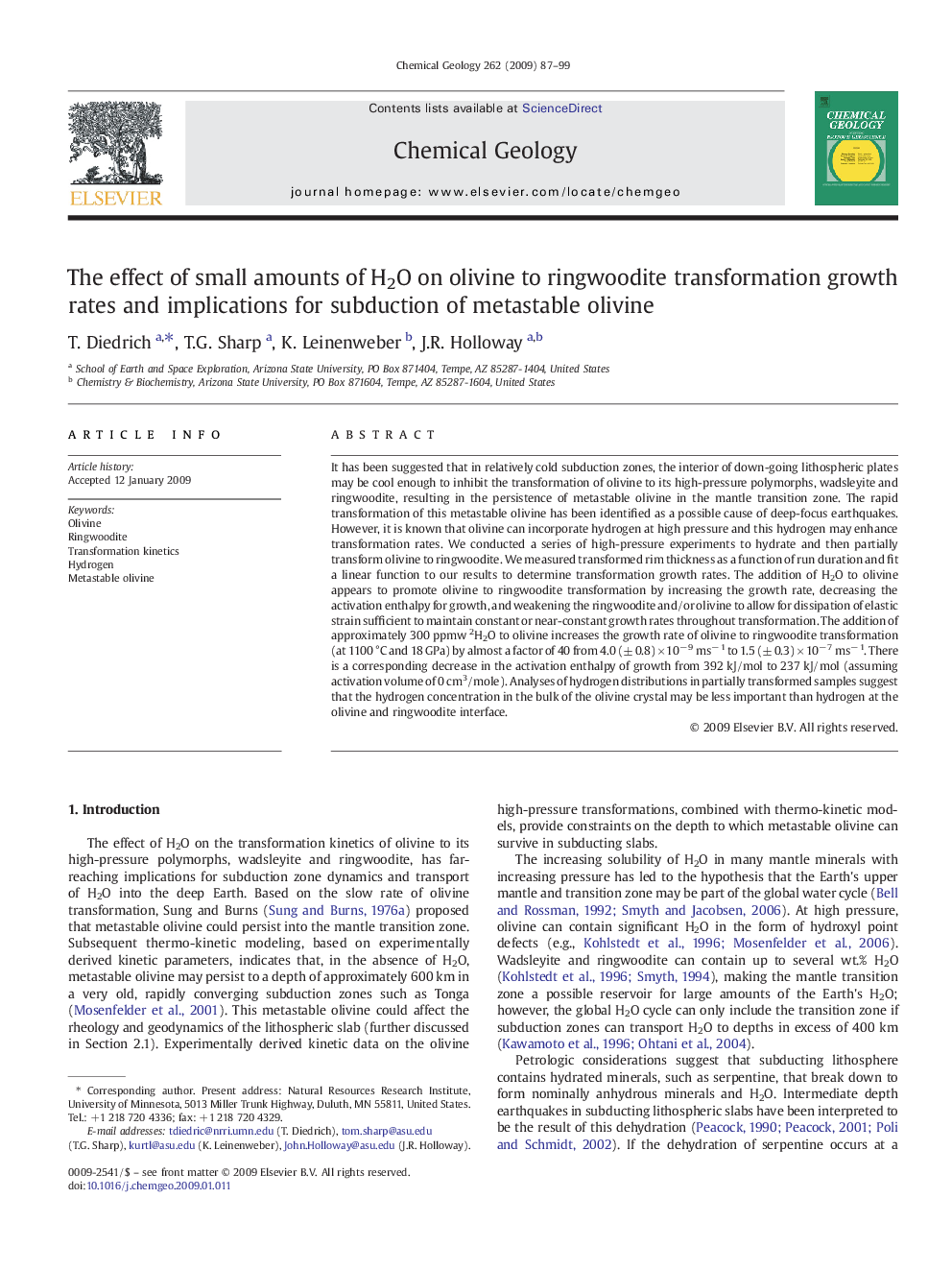 The effect of small amounts of H2O on olivine to ringwoodite transformation growth rates and implications for subduction of metastable olivine