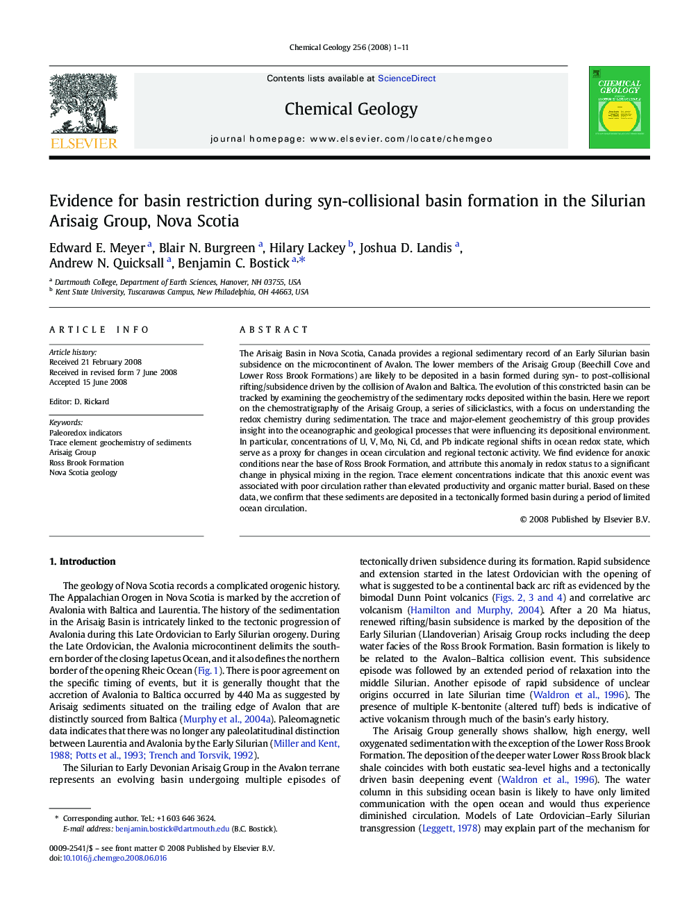 Evidence for basin restriction during syn-collisional basin formation in the Silurian Arisaig Group, Nova Scotia