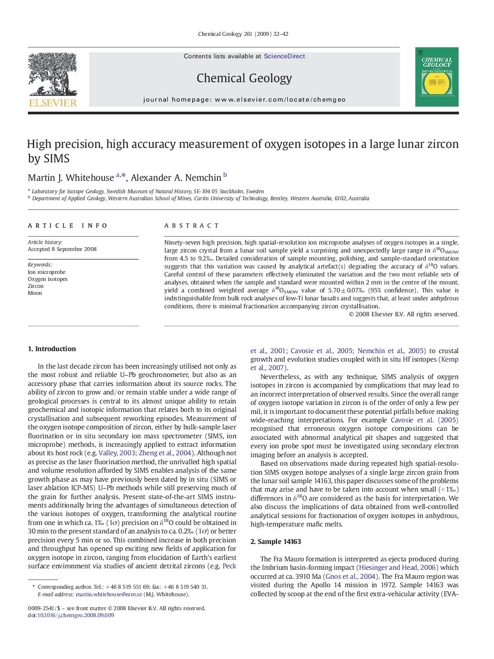 High precision, high accuracy measurement of oxygen isotopes in a large lunar zircon by SIMS