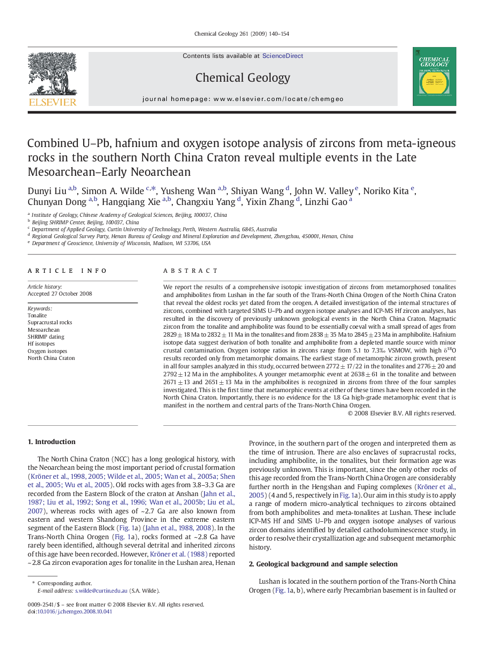 Combined U–Pb, hafnium and oxygen isotope analysis of zircons from meta-igneous rocks in the southern North China Craton reveal multiple events in the Late Mesoarchean–Early Neoarchean