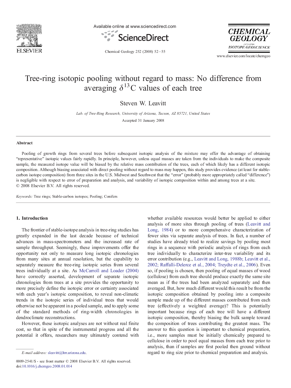 Tree-ring isotopic pooling without regard to mass: No difference from averaging δ13C values of each tree