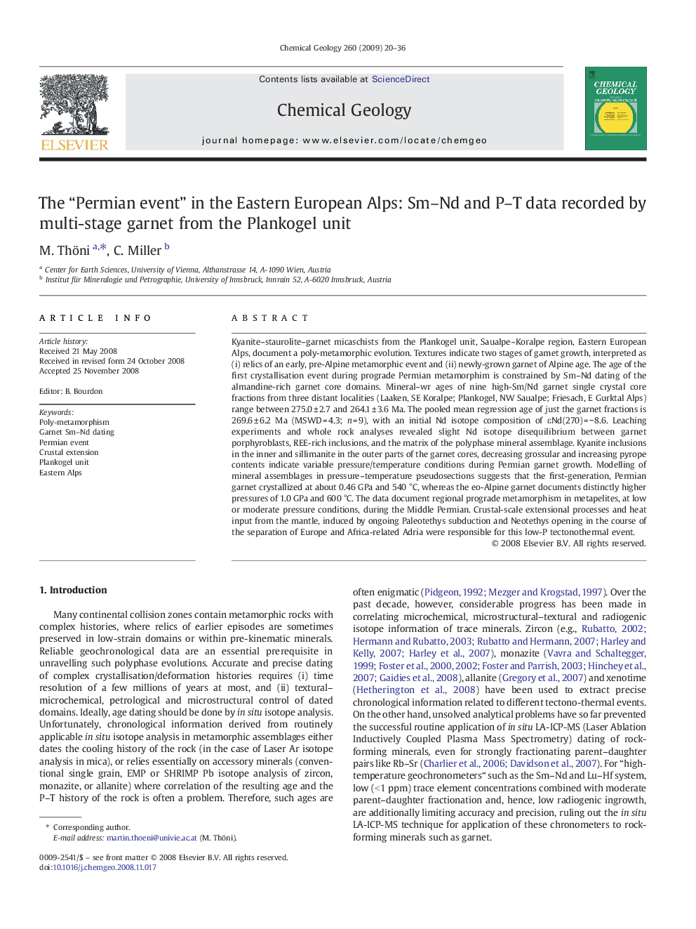 The “Permian event” in the Eastern European Alps: Sm–Nd and P–T data recorded by multi-stage garnet from the Plankogel unit