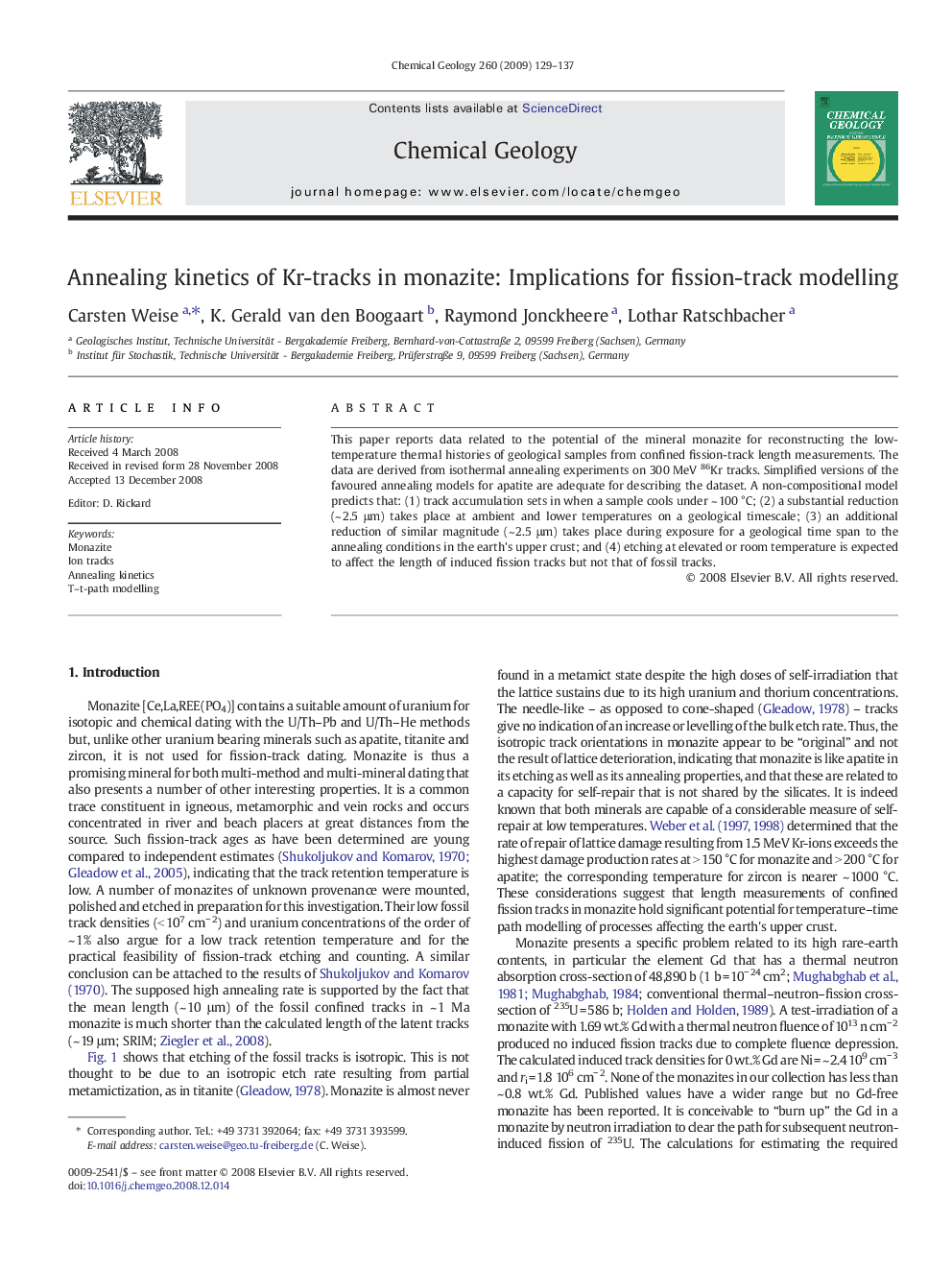 Annealing kinetics of Kr-tracks in monazite: Implications for fission-track modelling