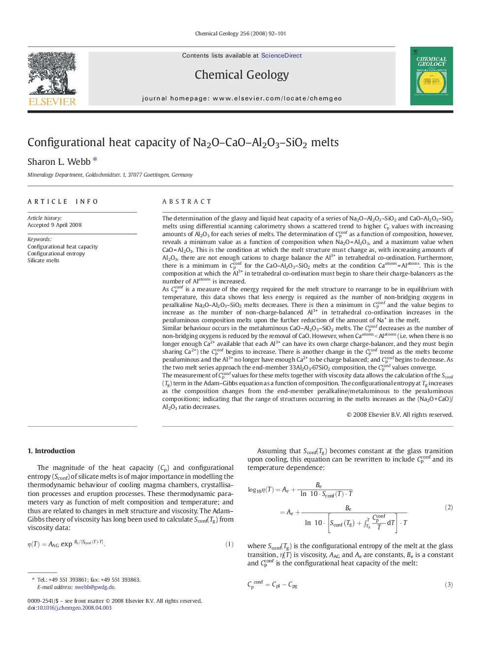 Configurational heat capacity of Na2O–CaO–Al2O3–SiO2 melts