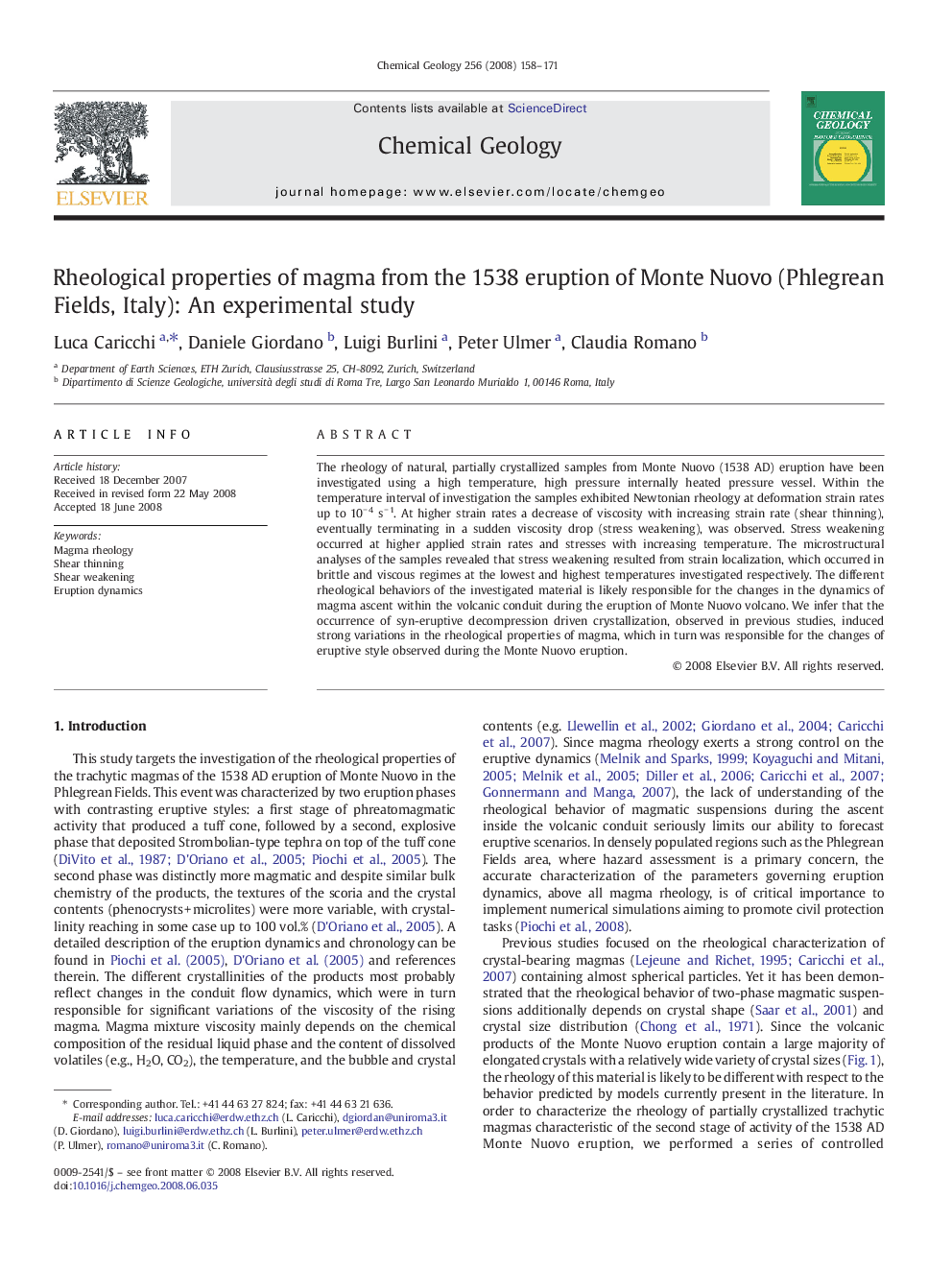 Rheological properties of magma from the 1538 eruption of Monte Nuovo (Phlegrean Fields, Italy): An experimental study