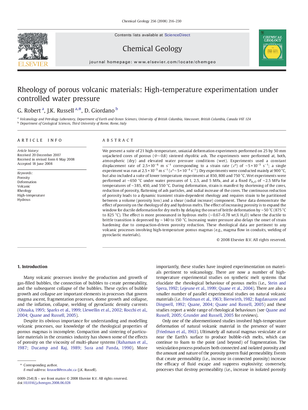 Rheology of porous volcanic materials: High-temperature experimentation under controlled water pressure