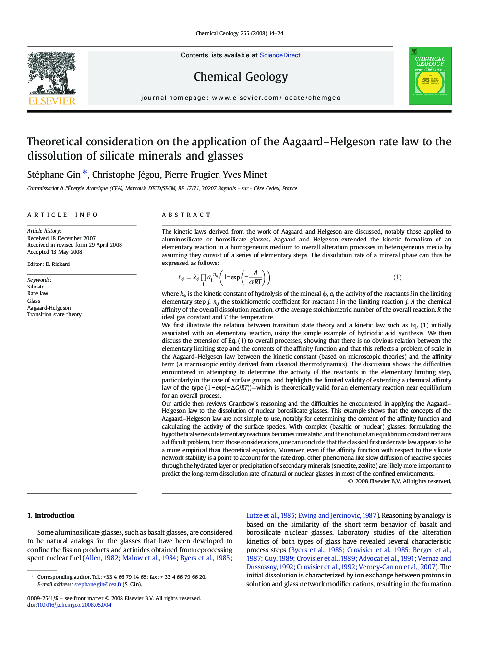 Theoretical consideration on the application of the Aagaard–Helgeson rate law to the dissolution of silicate minerals and glasses