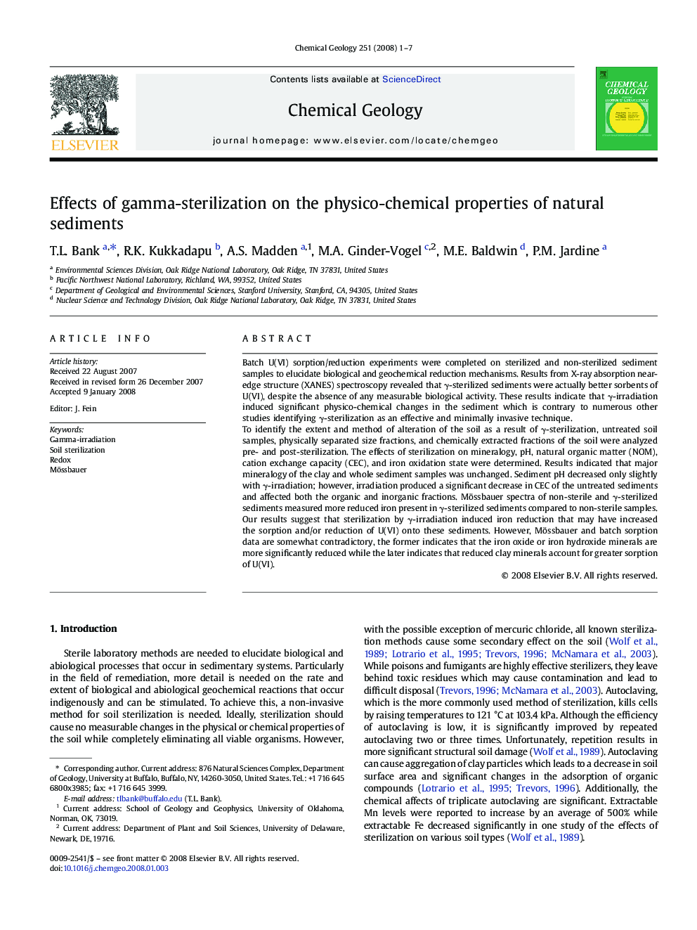 Effects of gamma-sterilization on the physico-chemical properties of natural sediments