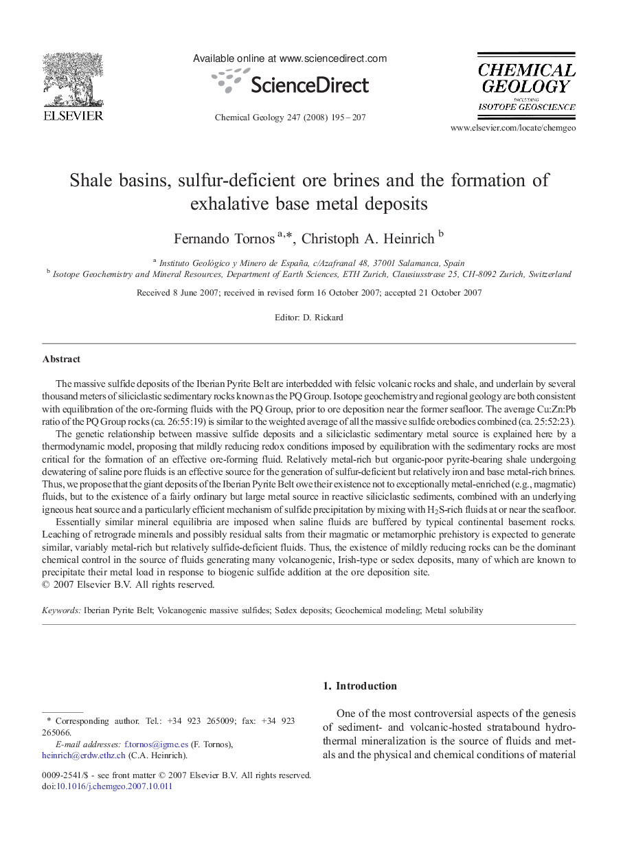 Shale basins, sulfur-deficient ore brines and the formation of exhalative base metal deposits