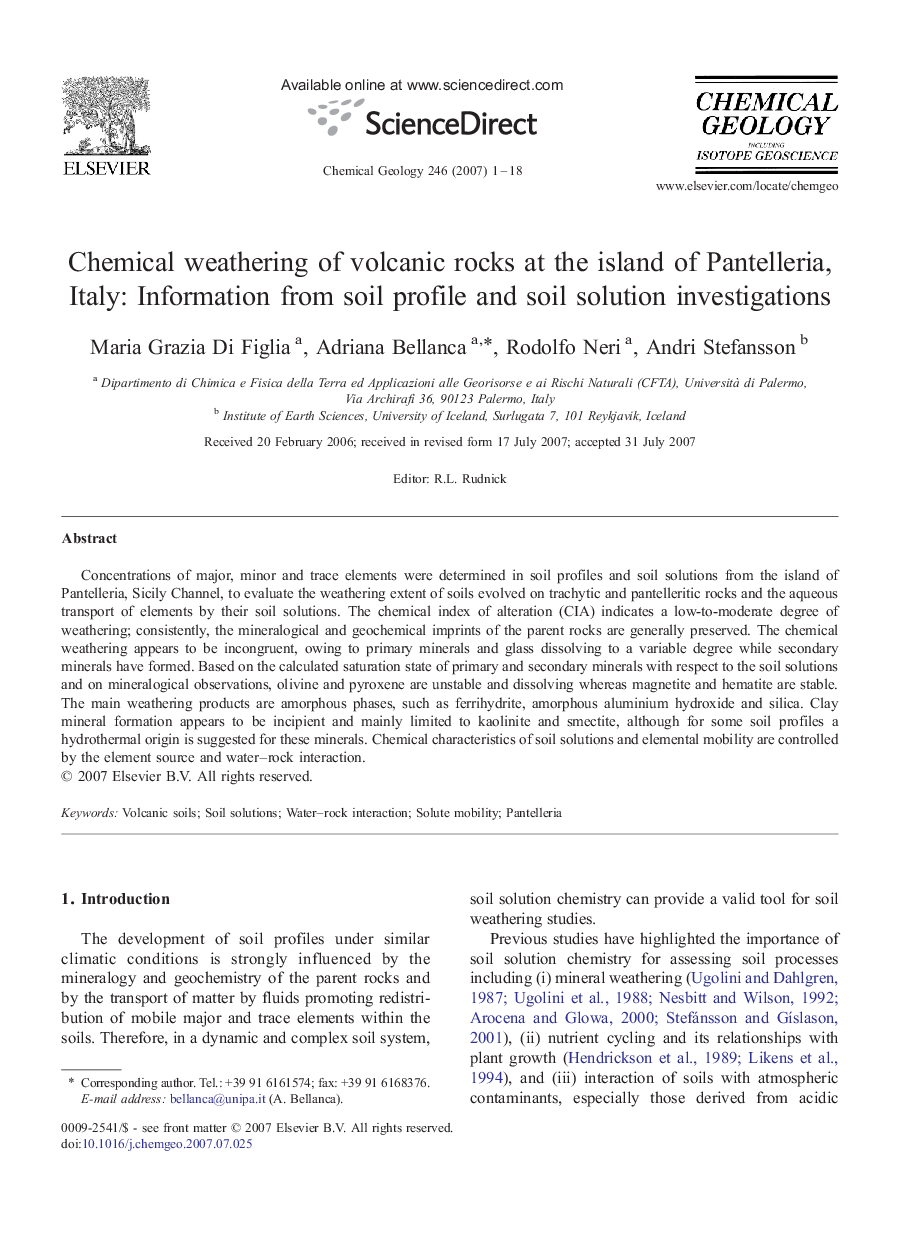 Chemical weathering of volcanic rocks at the island of Pantelleria, Italy: Information from soil profile and soil solution investigations