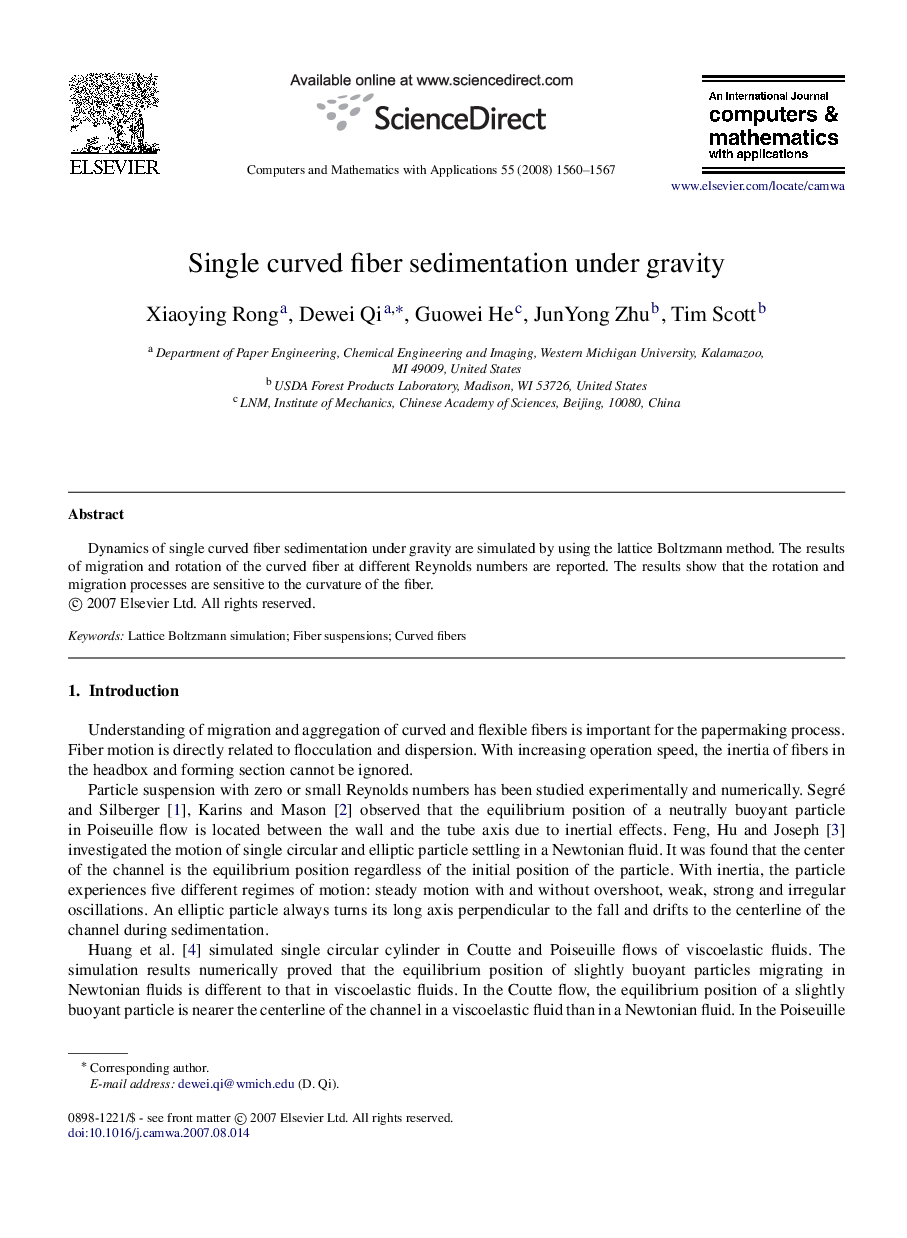 Single curved fiber sedimentation under gravity