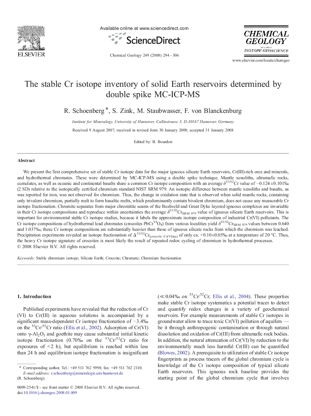 The stable Cr isotope inventory of solid Earth reservoirs determined by double spike MC-ICP-MS