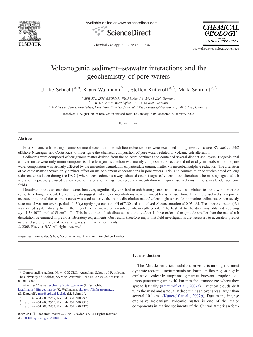 Volcanogenic sediment-seawater interactions and the geochemistry of pore waters