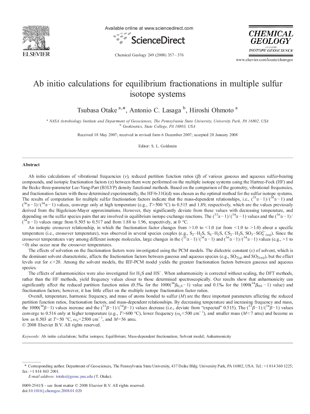 Ab initio calculations for equilibrium fractionations in multiple sulfur isotope systems