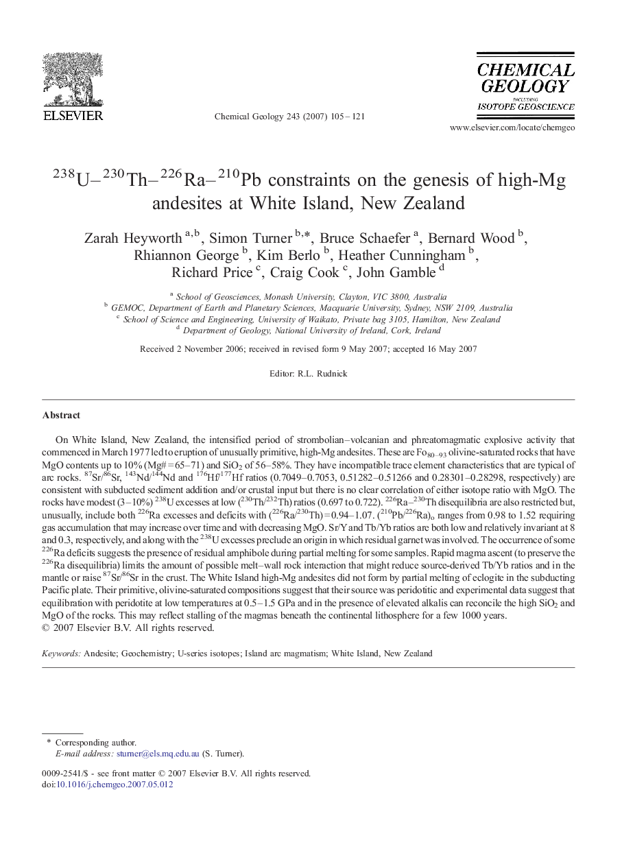 238U-230Th-226Ra-210Pb constraints on the genesis of high-Mg andesites at White Island, New Zealand