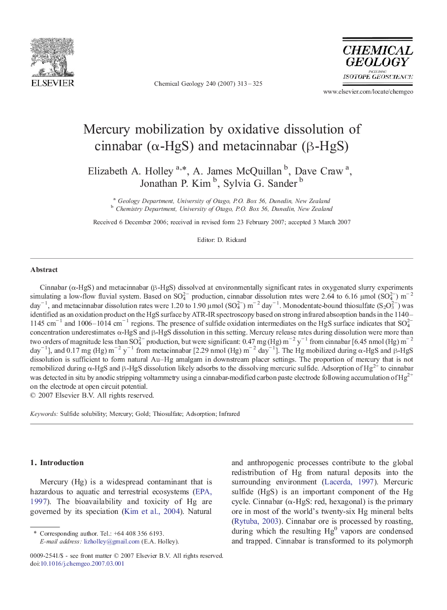 Mercury mobilization by oxidative dissolution of cinnabar (α-HgS) and metacinnabar (β-HgS)